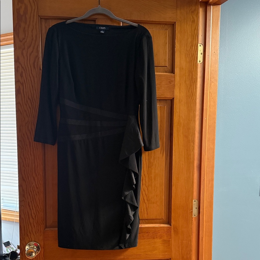 Champs Black Ruffle Sheath Dress with Three-Quarter Sleeves